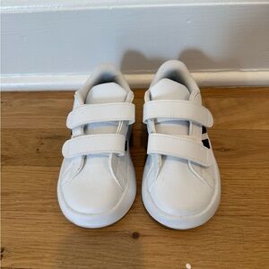 adidas Kids White Velcro Sneakers with Black Logo Accent